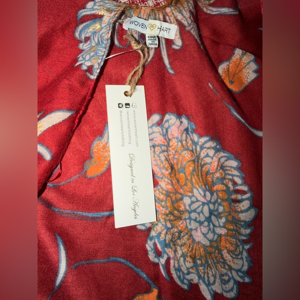 Woven ❤️ kimono cover up scarf top floral copper tones one size - Picture 7 of 7